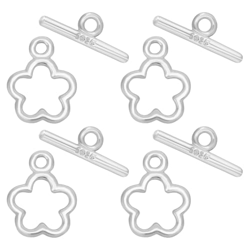 BENECREAT Knebelverschluss aus 925er-Sterlingsilber, Blumen-Design, 1 x 0,8 x 0,0 cm, für Halsketten, Armbänder und DIY-Schmuckherstellung, 4 Sets von BENECREAT