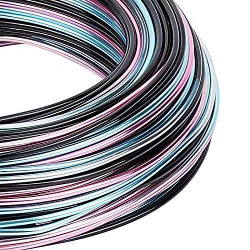 BENECREAT Mehrfarbiger Aluminiumdraht mit Farbverlauf, 15 Gauge, 40 m, biegbarer Metalldraht mit Aufbewahrungsbox für Schmuck, Perlen, Bastelprojekte, Schwarz, Blau, Rosa von BENECREAT