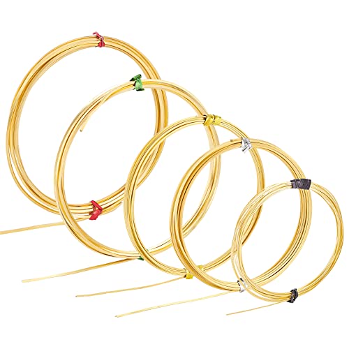 BENECREAT Messing-Basteldraht, quadratischer Kupferdraht, 17/18/20/22/26 Gauge, für Schmuck, Halsketten, Armbänder und andere handgefertigte Projekte, 5 Rollen von BENECREAT
