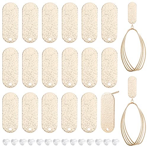 BENECREAT Ohrstecker, 18 Karat echt, vergoldet, oval, geometrisch, einfacher Stil, Ohrstecker mit Loch und 40 Stück Kunststoff-Ohrring-Verschlüsse für DIY-Ohrring-Schmuckherstellung, 21 x 8 mm, 20 von BENECREAT