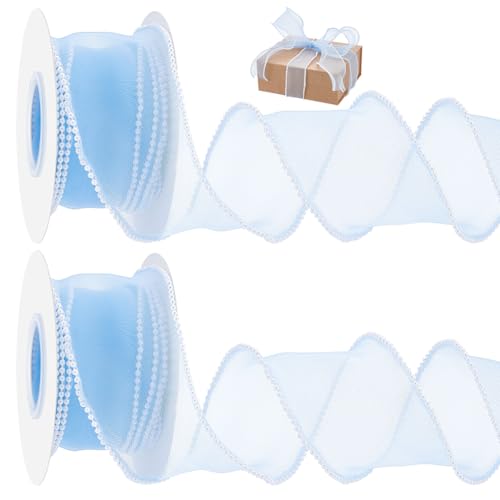 BENECREAT Organzaband mit Perlenrändern, 9,1 m x 7,5 cm, Hellblau, Drahtband für Hochzeitsdekoration, Geschenkverpackungen und Bastelprojekte, 4,5 m/Rolle, 2 Rollen BENECREAT Organzaband mit Perlenrändern, 9,1 m x 7,5 cm, Hellblau, Drahtband für Hochzeitsdekoration, Geschenkverpackungen und Bastelprojekte, 4,5 m/Rolle, 2 Rollen von BENECREAT