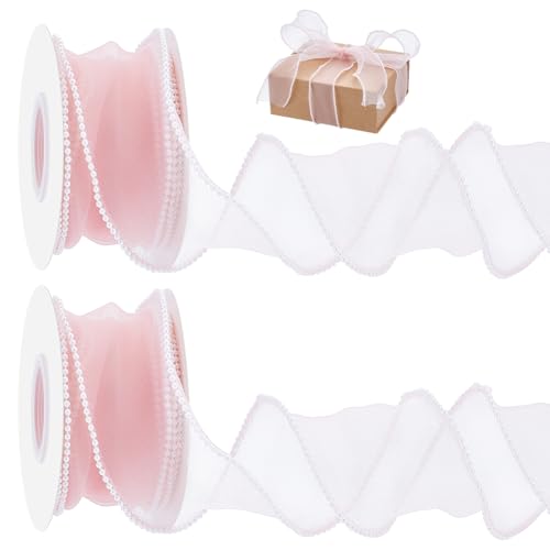 BENECREAT Organzaband mit Perlenrändern, 9,1 m x 7,5 cm, Misty Rose, Draht-Geschenkband für Hochzeitsdekoration, Geschenkverpackungen und Bastelprojekte, 4,5 m/Rolle, 2 Rollen BENECREAT Organzaband mit Perlenrändern, 9,1 m x 7,5 cm, Misty Rose, Draht-Geschenkband für Hochzeitsdekoration, Geschenkverpackungen und Bastelprojekte, 4,5 m/Rolle, 2 Rollen von BENECREAT