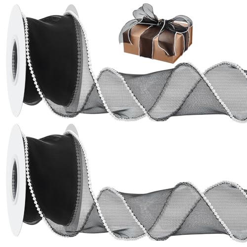 BENECREAT Organzaband mit Perlenrändern, schwarzes Drahtband für Hochzeitsdekoration, Geschenkverpackungen und Bastelprojekte, 4,5 m/Rolle, 9,1 m x 7,5 cm, 2 Rollen BENECREAT Organzaband mit Perlenrändern, schwarzes Drahtband für Hochzeitsdekoration, Geschenkverpackungen und Bastelprojekte, 4,5 m/Rolle, 9,1 m x 7,5 cm, 2 Rollen von BENECREAT
