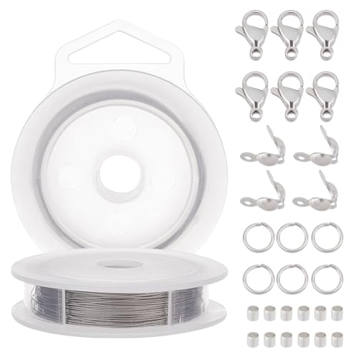 BENECREAT Perlendraht-Set, 0,38 mm / 28 Gauge, Edelstahl, Tigerschwanz mit Karabinerverschlüssen, Biegeringen, Perlenspitzen, Messing-Crimpperlen für Schmuckherstellung, 12,7 m BENECREAT Perlendraht-Set, 0,38 mm / 28 Gauge, Edelstahl, Tigerschwanz mit Karabinerverschlüssen, Biegeringen, Perlenspitzen, Messing-Crimpperlen für Schmuckherstellung, 12,7 m von BENECREAT