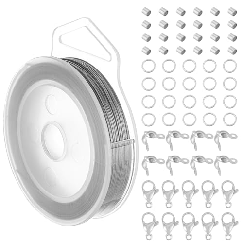BENECREAT Perlendraht aus Edelstahl, 7 Stränge, 0,6 mm, mit Zubehör für die Schmuckherstellung, 30 m von BENECREAT