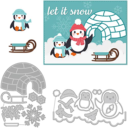 BENECREAT Pinguin-Iglu-Muster Kohlenstoffstahl-Stanzformen Schablonen, Let It Snow Worte Bastelstanzen Für DIY Papierhandwerk Kartenherstellung Scrapbooking Dekor von BENECREAT