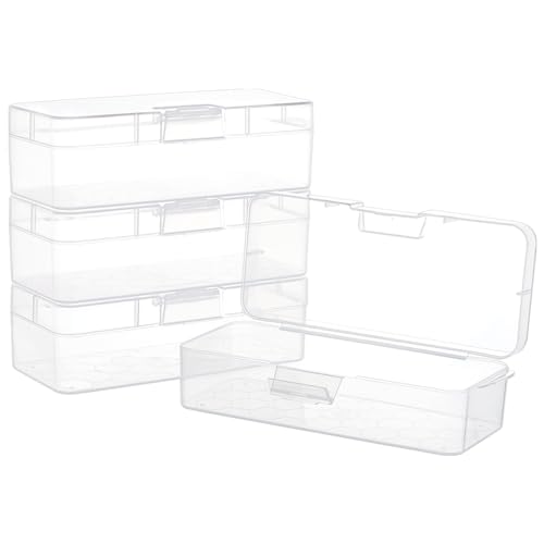 BENECREAT Rechteckige Kunststoff-Behälter, 16,3 x 6,6 x 4,6 cm, transparenter Aufbewahrungs-Organizer mit Scharnierdeckel und Loch zum Aufhängen für kleines Bastelzubehör, Bürobedarf, 4 Packungen von BENECREAT