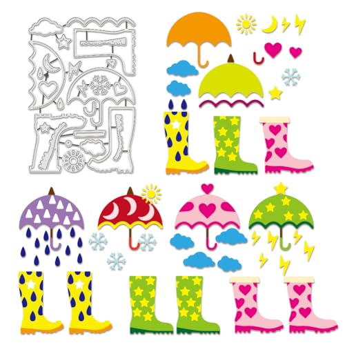 BENECREAT Regenschirm-Regenstiefel-Stanzformen, Schneeflocken-Sonnenschablonen, Dekorative Prägeschablonen Für Scrapbooking, Fotoalbum, Grußkartenherstellung, 0.8 mm Dick von BENECREAT