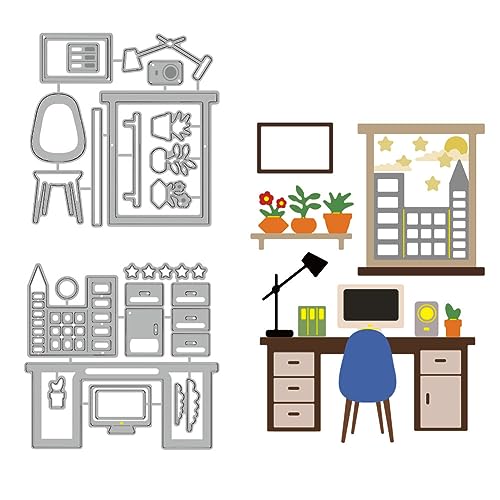 BENECREAT Stanzformen Für Büroszenen, Prägeschablonen Für Schreibtisch Fenster Stuhl Stanzungen Vorlage Für Herstellung von Papierkarten, Dekoration, DIY, Scrapbooking, Album von BENECREAT