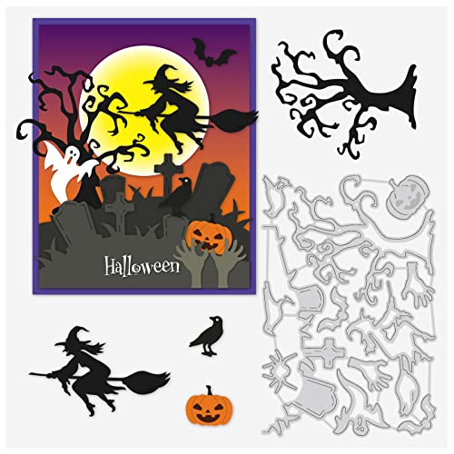 BENECREAT Stanzformen mit Halloween-Thema, 15,7 x 10,7 cm, Raben, Kürbis, Geist, Hexe, Besen, Prägeschablonen für Halloween, Scrapbooking, Kartenherstellung, DIY, Basteln, Gastgeschenke, 0,8 mm dick BENECREAT Stanzformen mit Halloween-Thema, 15,7 x 10,7 cm, Raben, Kürbis, Geist, Hexe, Besen, Prägeschablonen für Halloween, Scrapbooking, Kartenherstellung, DIY, Basteln, Gastgeschenke, 0,8 mm dick von BENECREAT
