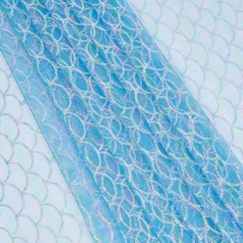 BENECREAT Stoff Mit Meerjungfrauenschuppen 0.9x1.1 m Breites Polyester Netztuch Mit Fischschuppen Netzstoff Für Hochzeitskleider Bekleidungszubehör DIY Handwerk Verdeck Blau von BENECREAT