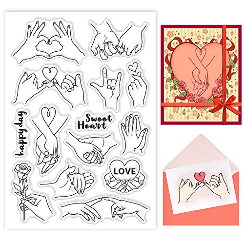 BENECREAT Valentine Hands Clear Stamps Couples Hold Hands Show Love Sweet Heart PVC-Silikonstempel Für DIY Scrapbooking, Fotoalbum Dekorativ, Karten Machen, 16x11cm von BENECREAT