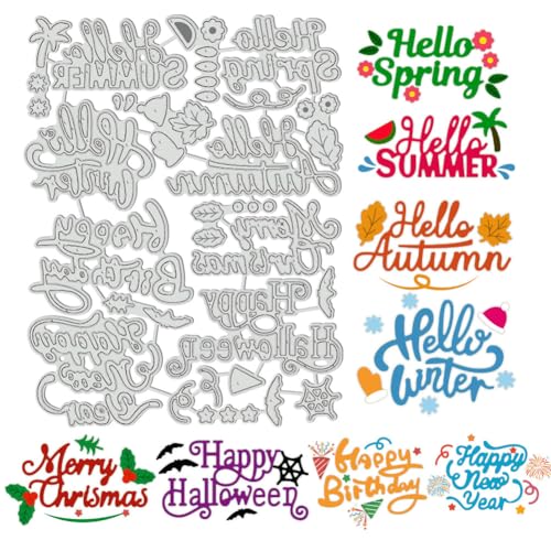 BENECREAT Vier Jahreszeiten Stanzformen, Halloween Weihnachten Wort Schablonen dekorative Prägung Schablonen für Scrapbooking, Fotoalbum, Grußkarte machen, Papierprägung von BENECREAT