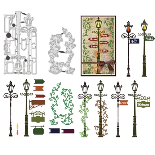 BENECREAT Vines Straßenlaternen-Stanzformen, Verkehrszeichen-Prägevorlagen aus Karbonstahl, Metallschablonen für Scrapbooking, Fotoalben, Kartenherstellung von BENECREAT