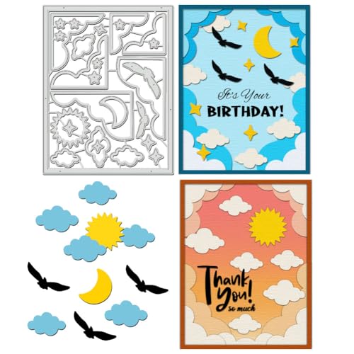 BENECREAT Wolke Grenze Schneiden stirbt Schablonen, Mond Sonne Vogel Kohlenstoffstahl Prägewerkzeug stanzt Metall Schablone für DIY Scrapbooking, Fotoalbum, dekorative Prägung, 0,8mm dick BENECREAT Wolke Grenze Schneiden stirbt Schablonen, Mond Sonne Vogel Kohlenstoffstahl Prägewerkzeug stanzt Metall Schablone für DIY Scrapbooking, Fotoalbum, dekorative Prägung, 0,8mm dick von BENECREAT