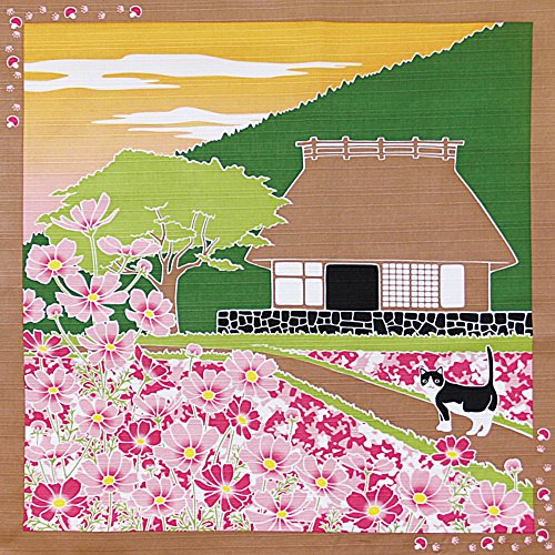 BENERIS Tama no osanpo Yamako Furoshiki Wickeltuch, klein, Haus und Blumen, 88593 von BENERIS