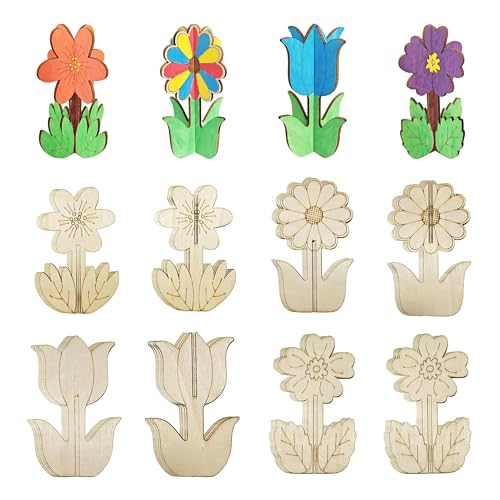 BENIMUS DIY 3D-Blumen-Frühlings-Holzhandwerk zum Bemalen, unlackierte Holzscheiben zum Basteln, Blumenornamente zum Bemalen von Dekorationen (32 Stück) von BENIMUS