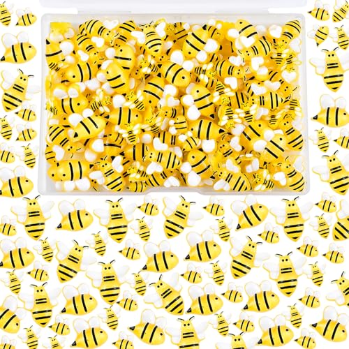 BENOSPACE Harz-Honigbienen-Perlen zum Basteln, Kunststoff-Hummel mit Box, 3D-Flatback-Bienen, kleine kleine Bastelbienen für DIY-Kranzverzierungen und Bienen-Themen-Geburtstagsparty-Zubehör von BENOSPACE