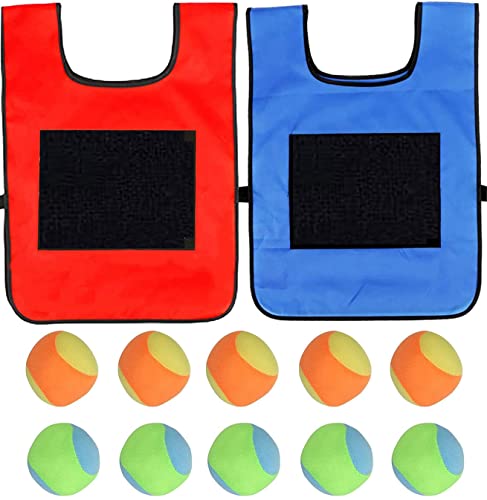2 Stück Sticky Ball Weste, Völkerballspiel Set Völkerball Spielset Klettballspiel für Kinder im Innen und Außenbereich Wurfspiele Kinder Geschenk mit 10 Stück Wattebällchen (Rot+Blau) von BEOIUCZZY