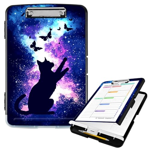 BEOTIWAD Klemmbrett mit Aufbewahrung, hohe Kapazität, Kunststoff-Klemmbretter mit Stifthalter, Aktenordner, Aufbewahrungsbox, Klemmbrett mit robusten Clips für Lehrer, Arzt, Büros, Galaxie von BEOTIWAD