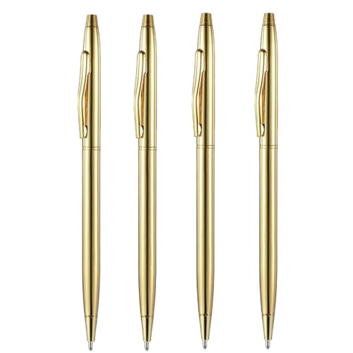 BEPSYOM 4 Stück Slim Metall Kugelschreiber, Einziehbare Druckkugelschreibers mit Blau Tinte für Business, Office, Studenten, Lehrer, Geschenk, Hochzeit (0.5mm) (Gold) von BEPSYOM