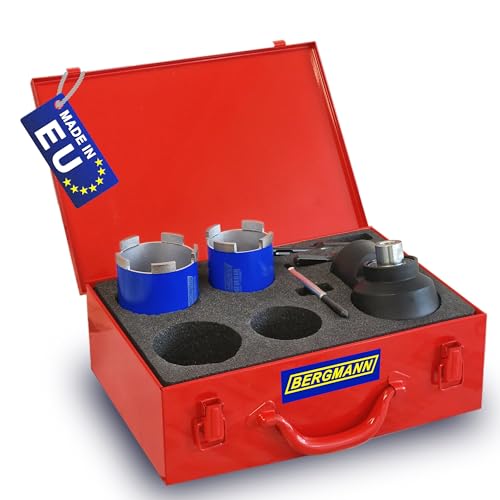 BERGMANN® MADE in EU | XL SET Dosensenker Ø 68mm + Ø 82mm mit Absaugung + Adapter | Kernbohrer Dosenfräser Lochsäge für Bohrmaschine Beton Mauerwerk uvm. von BERGMANN