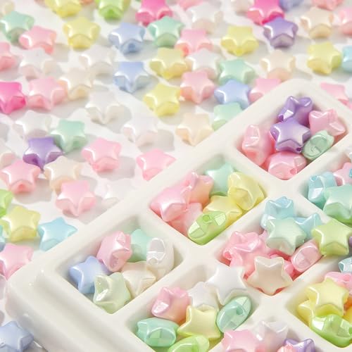 BERMRO 200 Stück Acrylperlen, bunte Sternperlen, bunte süße Sternperlen für Halsketten, Armbänder, Schlüsselanhänger, Schmuck, DIY Handwerk (Stern) von BERMRO