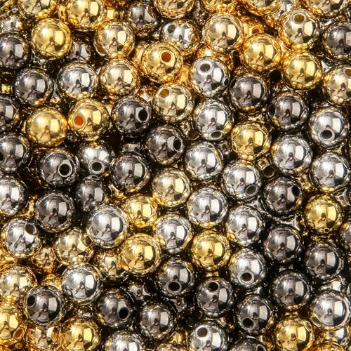 BERMRO Acrylperlen, 12 mm, 250 Stück, goldfarben, silberfarben, grau, runde Blasenperlen für Bastelarbeiten, Schmuck, Halsketten (goldfarben, silber und grau) von BERMRO