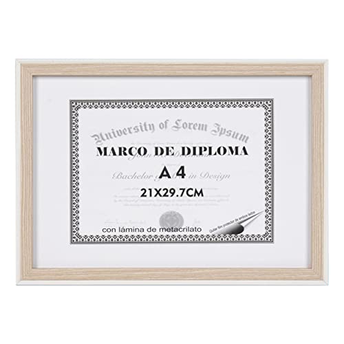 Diploma Bilderrahmen A4 Dekoration 21 x 29,7 cm mit Standfuß und Plexiglasscheibe (weißes Holz) von BESCH