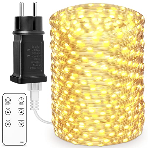 BESCOST Lichterkette Außen mit Stecker, 50M 500 LED Lichterkette Innen mit Fernbedienung, 8 modi Dimmbar Wasserdicht Fairy Lights mit Timer für Outdoor Garten Balkon Hochzeit Party, Warmweiß von BESCOST