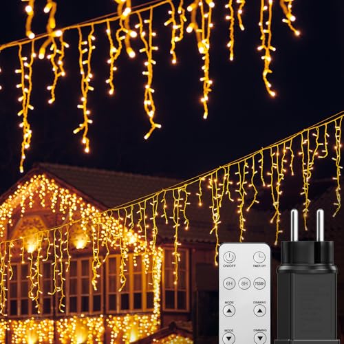 BESCOST Lichterkette Eisregen Außen, 10M 400 LEDs Lichtervorhang mit Fernbedienung und Stecker, Wasserfest 8 Modi für Außen und Innen, Outdoor Garten Balkon Hochzeit Party, Warmweiß BESCOST Lichterkette Eisregen Außen, 10M 400 LEDs Lichtervorhang mit Fernbedienung und Stecker, Wasserfest 8 Modi für Außen und Innen, Outdoor Garten Balkon Hochzeit Party, Warmweiß von BESCOST