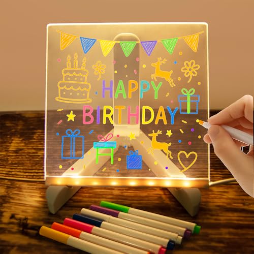 Led Notiztafel Mit Farben,Leuchtendes Zeichenbrett Mit 7 Farben Stift – Abwischbar, Ideal für DIY Kunst, Hausdekoration, Büro, kreative Projekte und Partys (20x20 cm) von BESFURNITURE
