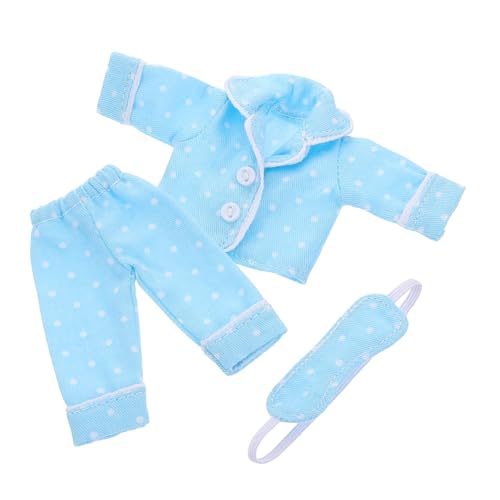 BESPORTBLE 1 Satz Mini Puppen Schlafanzug mit Augenmaske Niedliche Doll Outfit Kleidung für DIY Puppenbekleidung und Spielzeugaccessoires Blau Weiße Punkte von BESPORTBLE