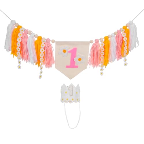 BESPORTBLE 1 Set Hochstuhl-Banner mit Gänseblümchen- für die Party-Dekoration zum 1. Geburtstag von Kindern mit Kronenhut, floralen Wimpelketten und hängenden Ornamenten für die BESPORTBLE 1 Set Hochstuhl-Banner mit Gänseblümchen- für die Party-Dekoration zum 1. Geburtstag von Kindern mit Kronenhut, floralen Wimpelketten und hängenden Ornamenten für die von BESPORTBLE
