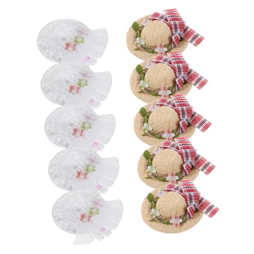 BESPORTBLE 10 Stück Teiliges Mini Strohhut Schleifen Handgewebte Kleine Sombreros Elegante Puppenhut-Accessoires für DIY Weihnachtsdekorationen Kleine Cowgirl-hüte für Bastelprojekte von BESPORTBLE