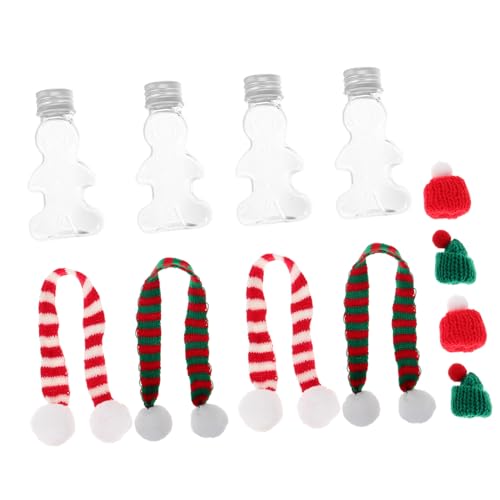 BESPORTBLE 10 Stück Teiliges Weihnachtsflaschen mit Luftdichtem Deckel Wiederverwendbare Plastikflaschen mit Lebkuchenmann Design Inklusive Bunten Hüten und Schals für Kindergetränke von BESPORTBLE