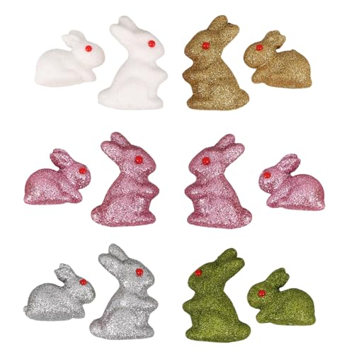 BESPORTBLE 12pcs Ostern Kaninchen Figuren Osterhasen Figuren Glitzer Miniaturen Tierstatue Winzig von BESPORTBLE
