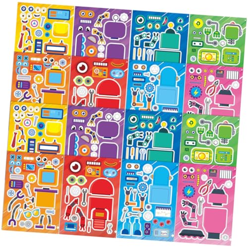 BESPORTBLE 16 Blatt Teiliges Diy Roboter Puzzle Aufkleber Ablösbar und Wiederverwendbar Niedliche Party Favor Robot Sticker für Kindergeburtstag Scrapbooking und Geschenkdekoration von BESPORTBLE