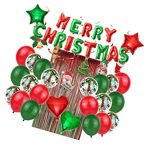 BESPORTBLE 1Satz Teiliges Weihnachtsballon Dekorationsset Rote Und Grüne Aluminiumfolienballons Glitzer Und Mattballons Regenvorhang Kreative Party Deko Für Weihnachten von BESPORTBLE