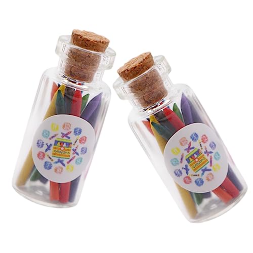 BESPORTBLE 2 Sätze Miniatur Glasflaschen Bunte Wachsmalstifte Puppenhaus Dekoration Mini Buntstifte Zubehör für DIY Puppenhaus Szenen Kreative Requisiten von BESPORTBLE