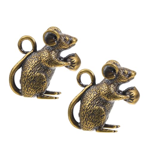 BESPORTBLE 2 Stück Brass Mouse Pendant Keychain Vintage Charm für DIY Schmuck Miniatur Ratten Dekoration Chinesisches Tierkreiszeichen Ornament für Schreibtisch und Schlüsselanhänger von BESPORTBLE