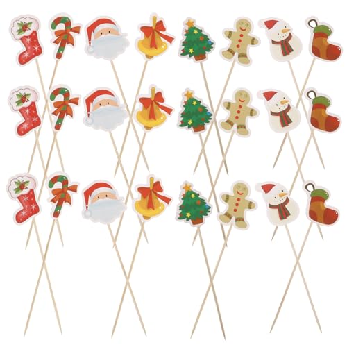 BESPORTBLE 24 Teiliges Weihnachts Obstspieße Einwegfruchtspieße für Partydekorationen und Cupcake Toppings Praktische Einwegbestecke für Festliche Anlässe und Einfache von BESPORTBLE