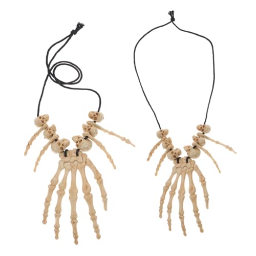 BESPORTBLE 2Stücke Halloween Handknochen Halskette Aus Harz Skelett Kopf Halskette Für Kostümzubehör Gruselige Deko Für Halloween Party Vintage Design Kostüm Events von BESPORTBLE