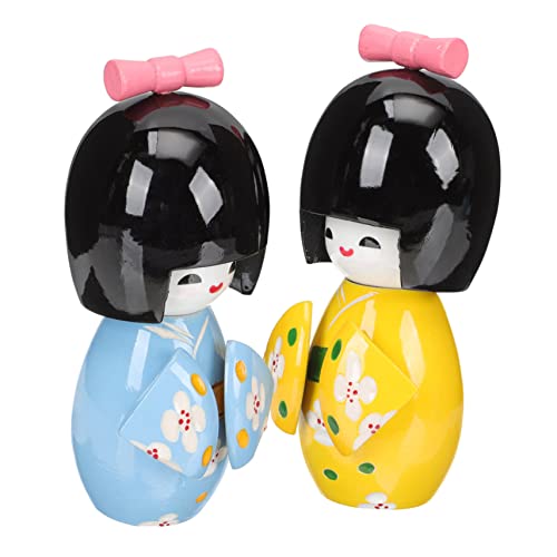 BESPORTBLE 2Stücke Japanische Kimono Puppe aus Holz Tischdekoration Geschenkidee für Japanischer Kunst Entzückende Kimonos Figur Kompakt und Stabil für Desktop von BESPORTBLE