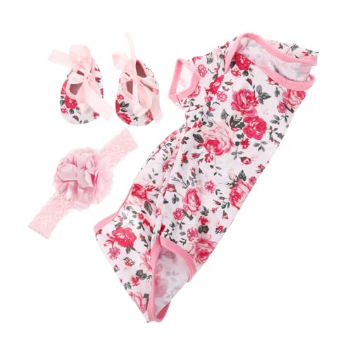 BESPORTBLE 3 Stück Neugeborenen Strampler Teiliges mit Rosenmuster Baumwolle Kurzarm Einteiler Schuhe und Haarband Passend für Reborn Puppen und Kleinkinder Mädchen Kleidung von BESPORTBLE