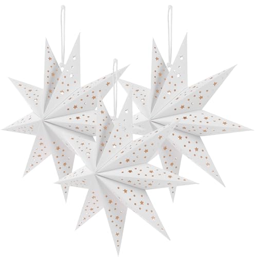 BESPORTBLE 3 Stück Papierstern-Laterne Papierstern-Lampenschirm Weihnachtliche Ausgehöhlte Stern-Hängedekoration Für Neujahr Hochzeitsfeier 35 cm (Ohne Lichter) _ von BESPORTBLE