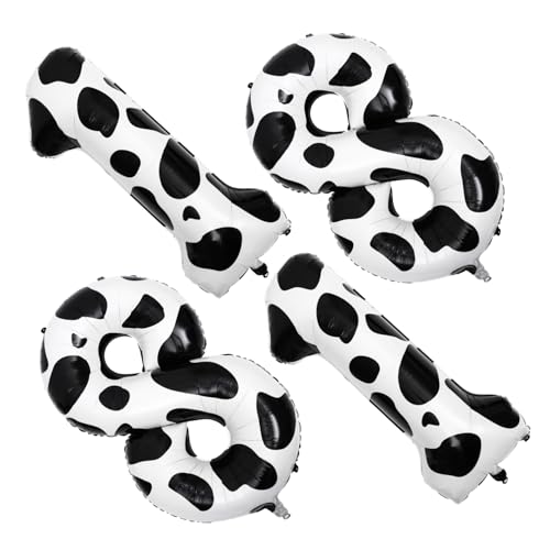 BESPORTBLE 4 Stück Teiliges Jahre Geburtstag Party Dekoration mit Aluminiumfolie Luftballons Nummer Kuhmuster Strapazierfähige Folienballons für Geburtstagsparty Deko von BESPORTBLE