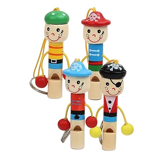 BESPORTBLE 4Stücke Cartoon Holzpiratenpfeifen Lustige Kinderinstrumente Schlüsselanhänger Für Spaß Partys Schule Und Reisen Mit Praktischen Lanyards von BESPORTBLE