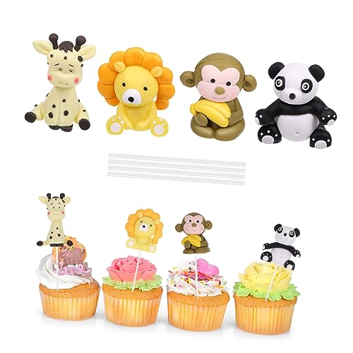 BESPORTBLE 4Stücke Jungle Animal Cake Picks Birthday Cupcake Toppers For Party Decoration Panda Lion Monkey Giraffe Fun Forest Theme Cake Decor von BESPORTBLE