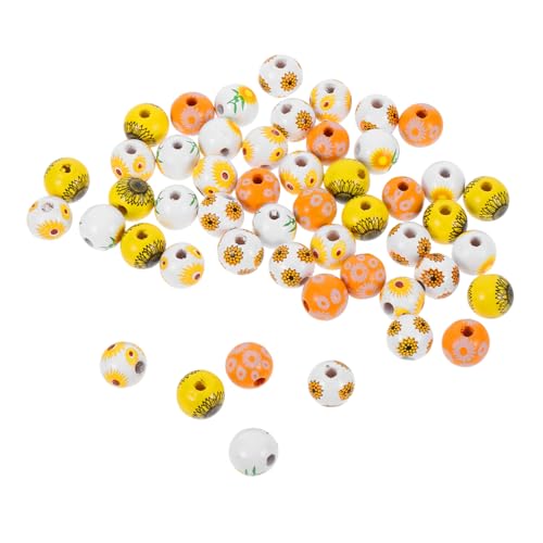 BESPORTBLE 50 Stück Bunte Holzperlen mit Blumenmuster Runde Naturholzperlen für DIY Schmuck Armbänder und Dekoration für Kreative Bastelprojekte von BESPORTBLE